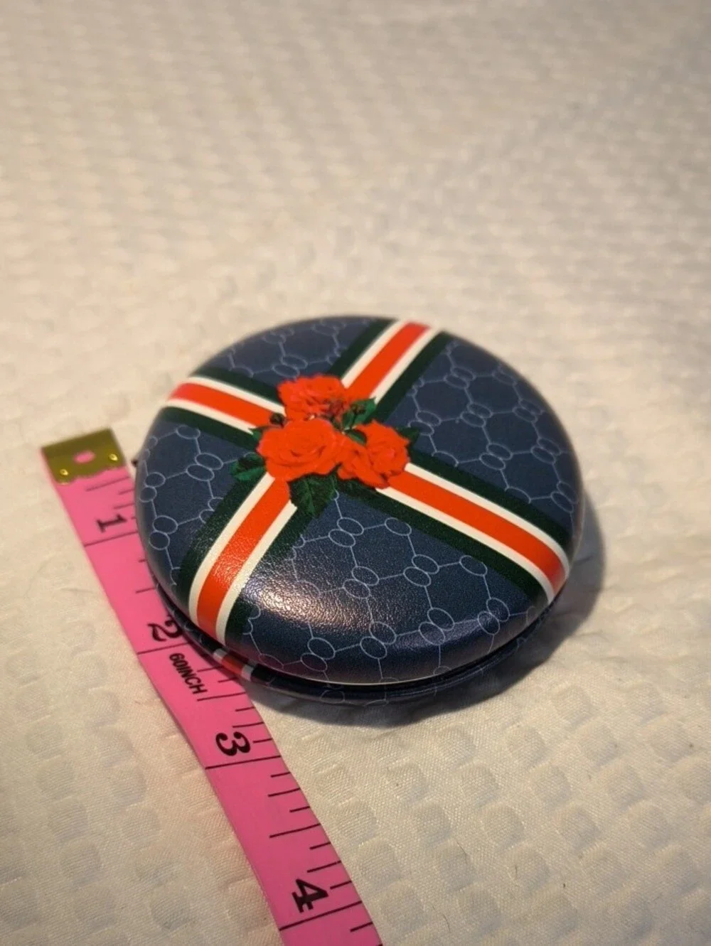 Round Navy Floral Stripe Compact Mirror